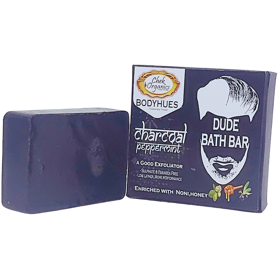 CHEKORGANICS BODYHUES – DUDE Charcoal Peppermint Soap 100gm