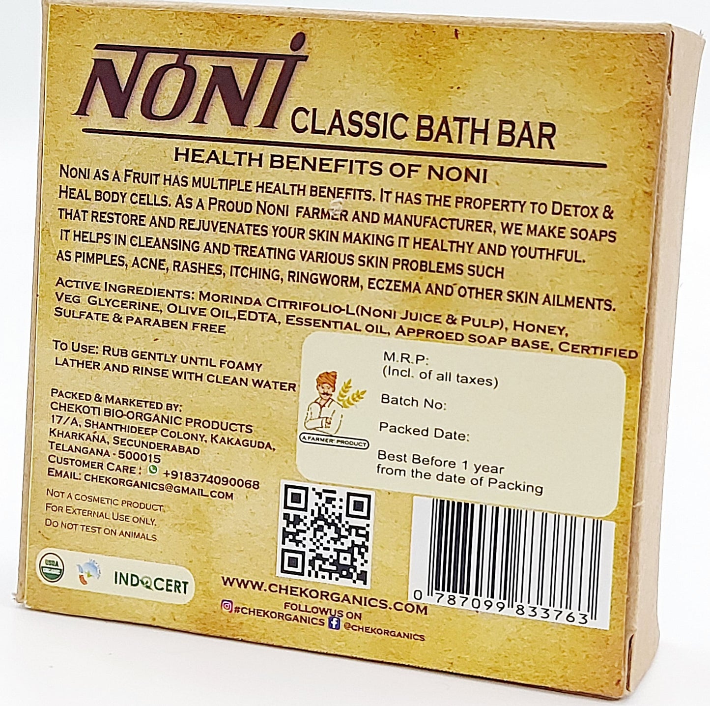 CHEKORGANICS BODYHUES – Organic Noni Fruit Bath Bar (100g)