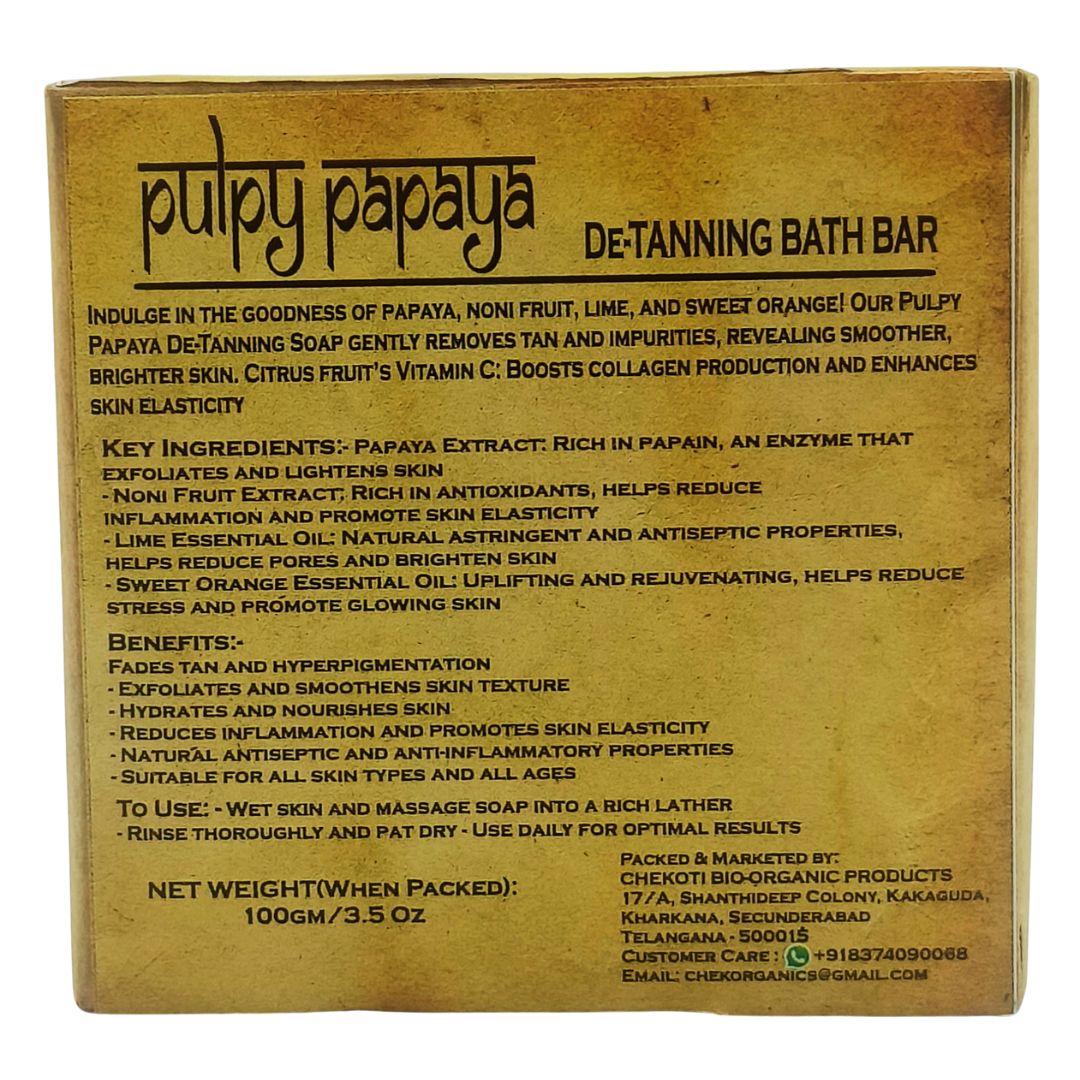 CHEKORGANICS BODYHUES – Organic Pulpy Papaya De-Tanning Bath Bar (100g)