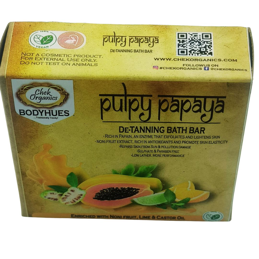 CHEKORGANICS BODYHUES – Organic Pulpy Papaya De-Tanning Bath Bar (100g)