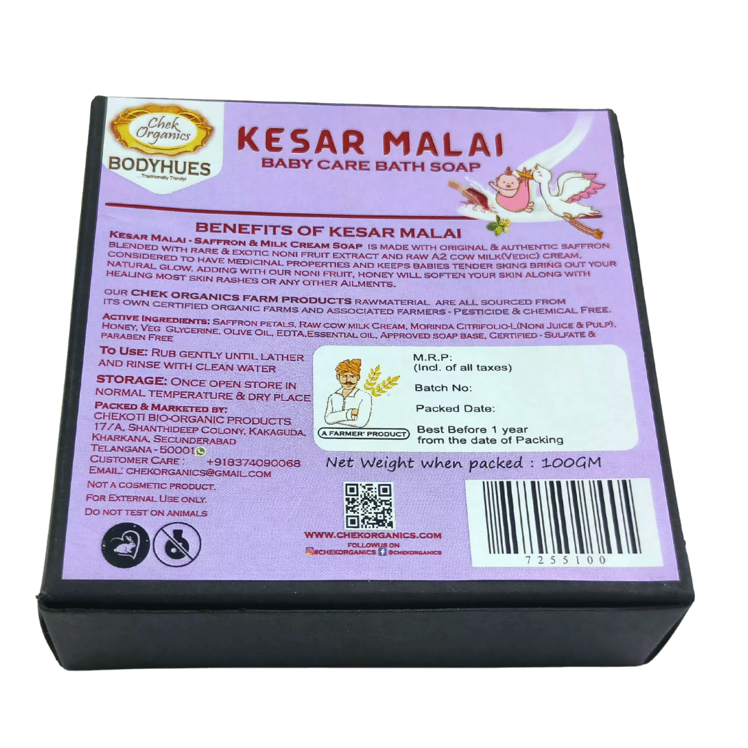 CHEKORGANICS BODYHUES – Kesar Malai Soap (Handmade Ayurvedic Luxury)