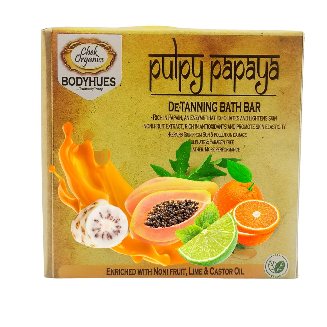 CHEKORGANICS BODYHUES – Organic Pulpy Papaya De-Tanning Bath Bar (100g)