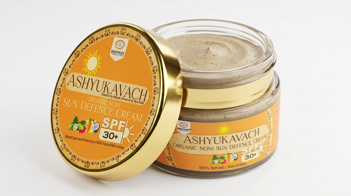 Sun Protection - CHEKORGANICS Ashyukavach Organic Noni Sun Defence Cream SPF 30+ | Natural Ayurvedic Sunscreen | Broad Spectrum Protection 50gm