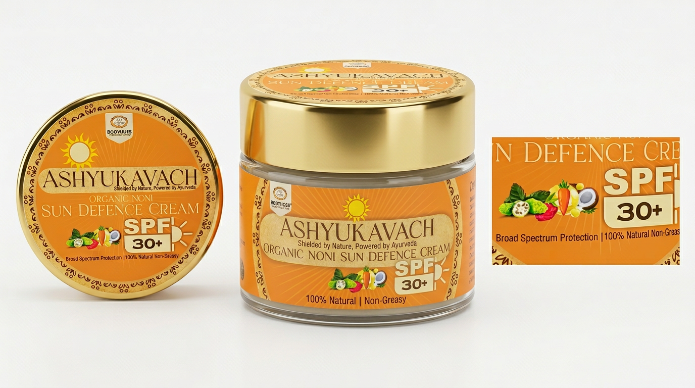 Sun Protection - CHEKORGANICS Ashyukavach Organic Noni Sun Defence Cream SPF 30+ | Natural Ayurvedic Sunscreen | Broad Spectrum Protection 50gm