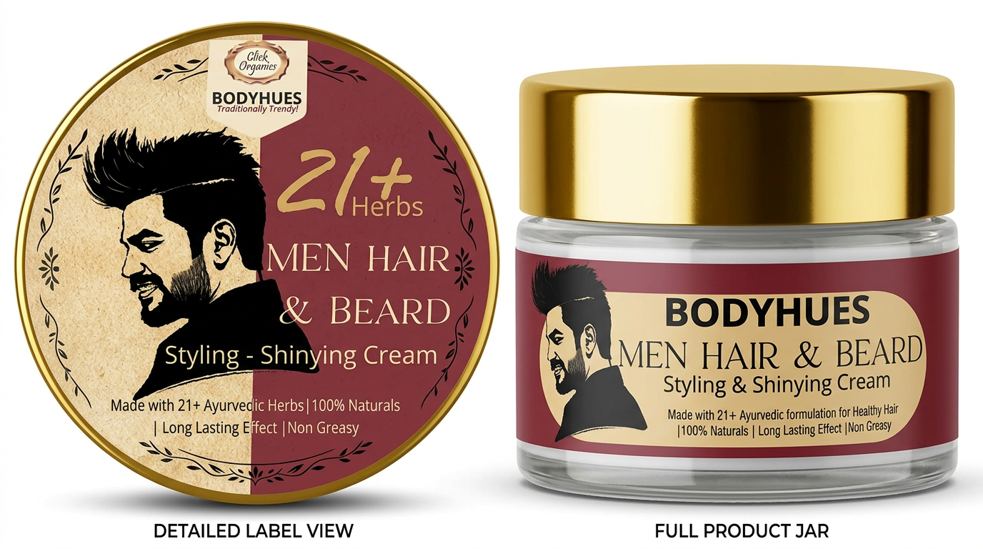 Hair & Beard Styling & Shining Cream - BODYHUES Men Hair Cream | Ayurvedic Hair & Beard Care for Men - 50gm