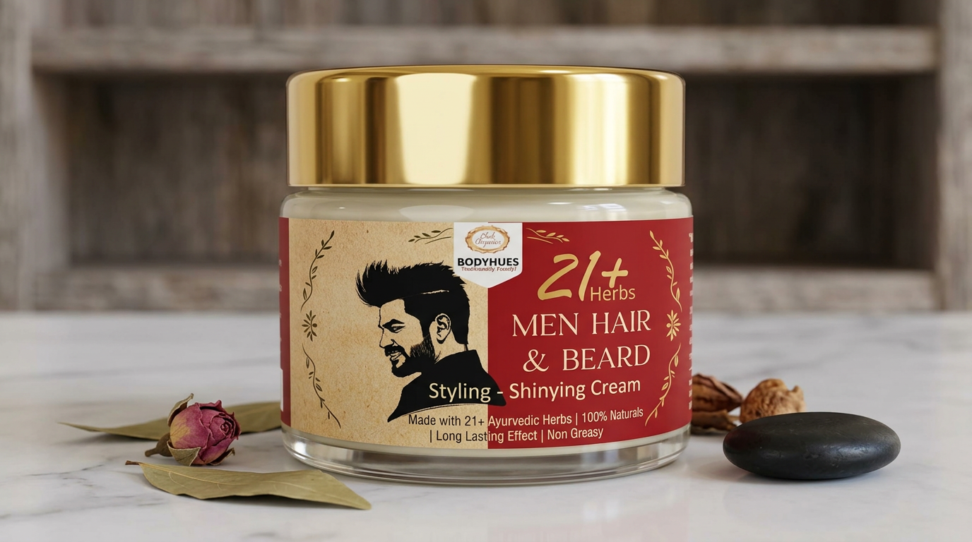 Hair & Beard Styling & Shining Cream - BODYHUES Men Hair Cream | Ayurvedic Hair & Beard Care for Men - 50gm