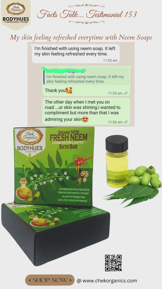 Acne‑Fighting - CHEKORGANICS BODYHUES – Organic Noni Neem Bath Bar (100 g)